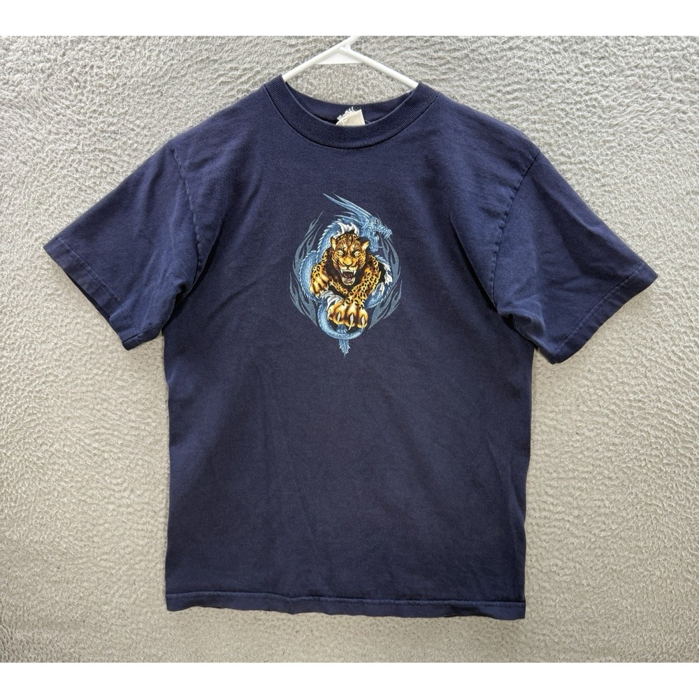 Vintage Utility Shirt Adult Small Blue Crewneck Tee Skater Grunge Faded 90s Y2K